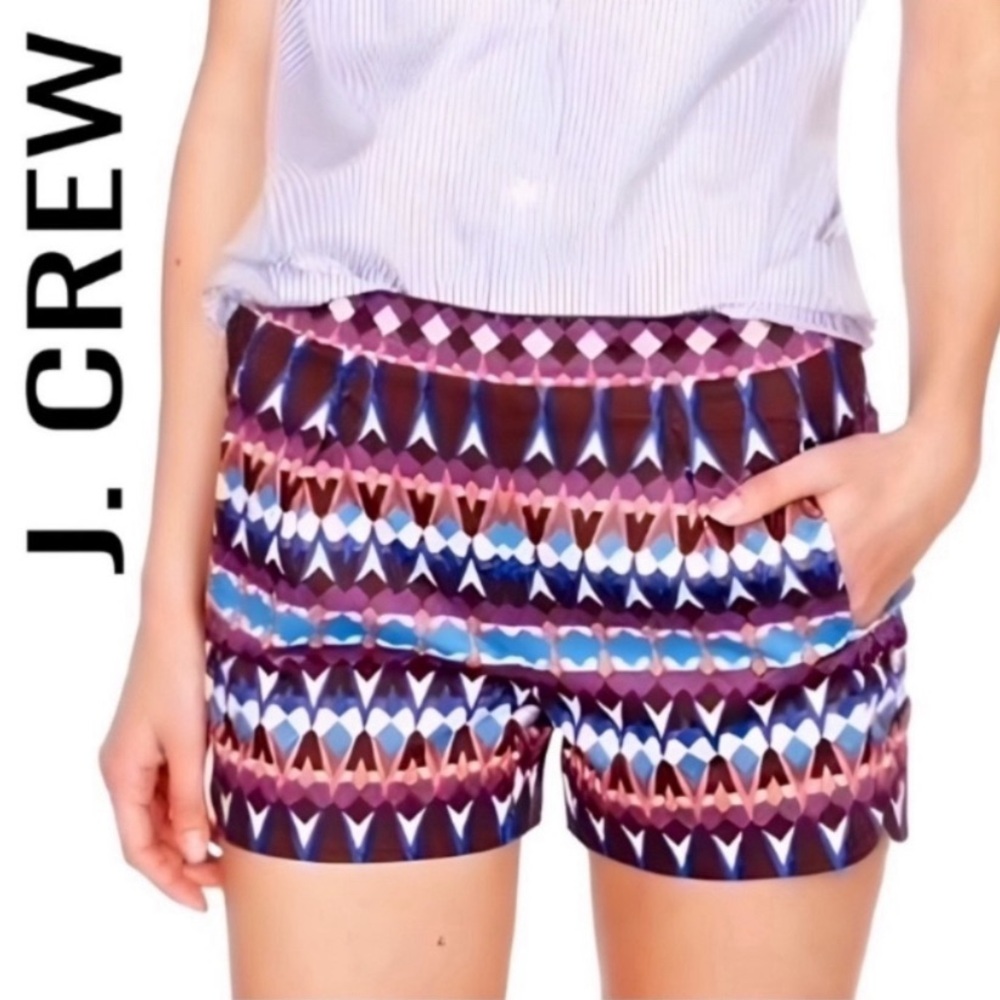 J. Crew Short Shorts Women's Size 2 Aztec Abstract Print Flat Front Chinos